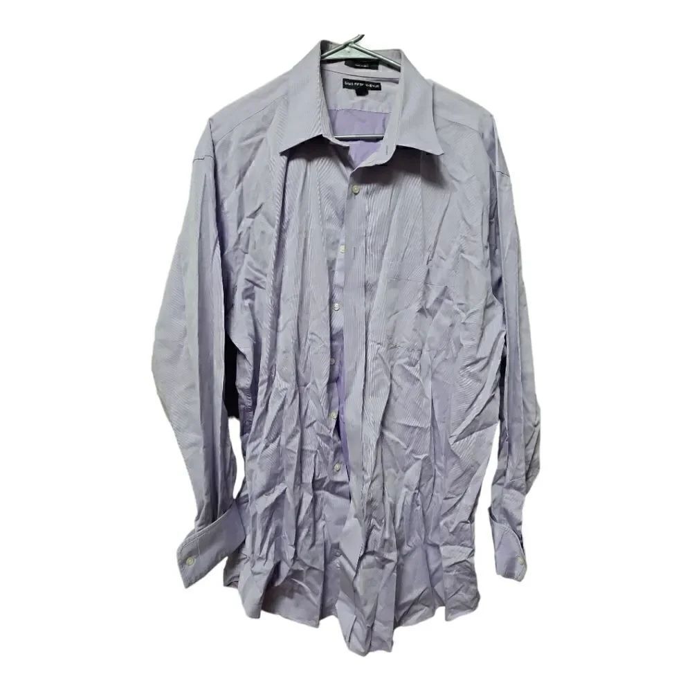 610 - Saks Fifth Avenue Mens Shirt XL Button Up Long Sleeve Purple 17.5 36/37